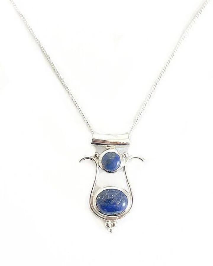 Crystal and Sage Lapislazuli Halskette 925 Sterling Silber Göttin Isis Edelsteinkette
