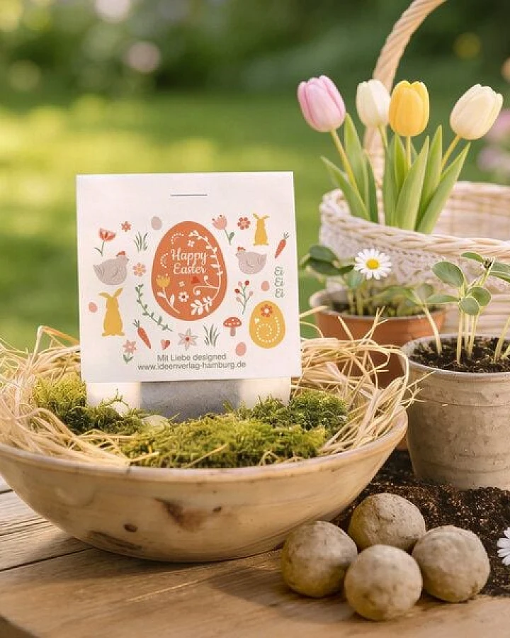 Ideenverlag Hamburg 10 „Happy Easter“ Samenbomben im Tütchen mit Wildblumensaatgut