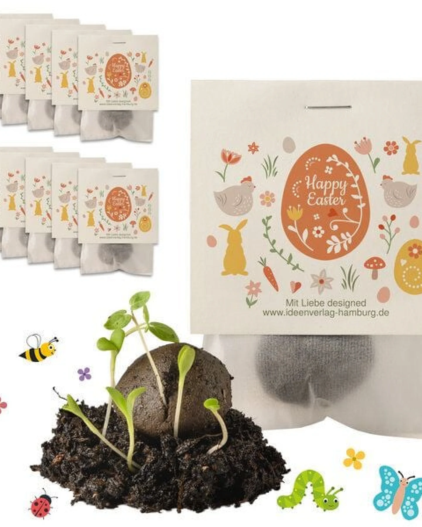 Ideenverlag Hamburg 10 „Happy Easter“ Samenbomben im Tütchen mit Wildblumensaatgut – Ansicht 4