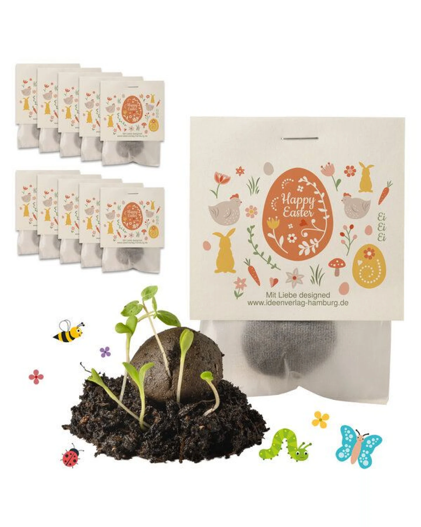 Ideenverlag Hamburg 10 „Happy Easter“ Samenbomben im Tütchen mit Wildblumensaatgut – Ansicht 4