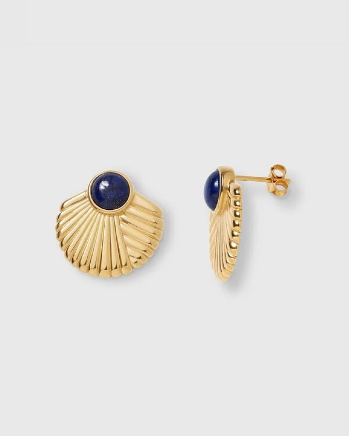 fejn jewelry Ohrstecker 'bold half sun' mit Lapislazuli
