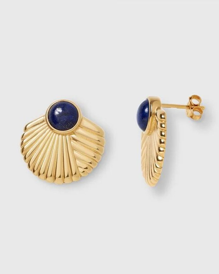 fejn jewelry Ohrstecker 'bold half sun' mit Lapislazuli