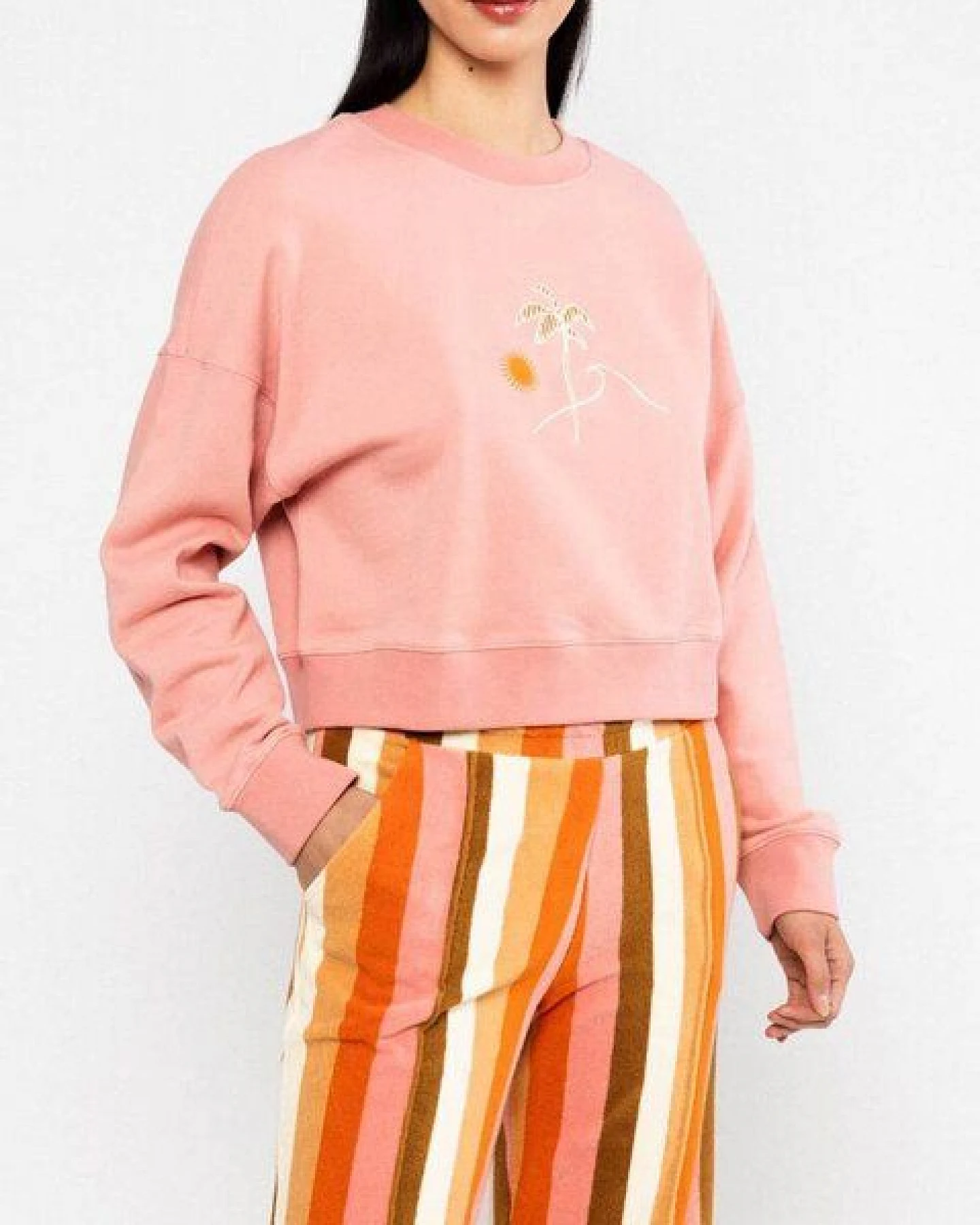 Blutsgeschwister Crew Core Sweatshirt - Happy Beach Palms Pink – Ansicht 2