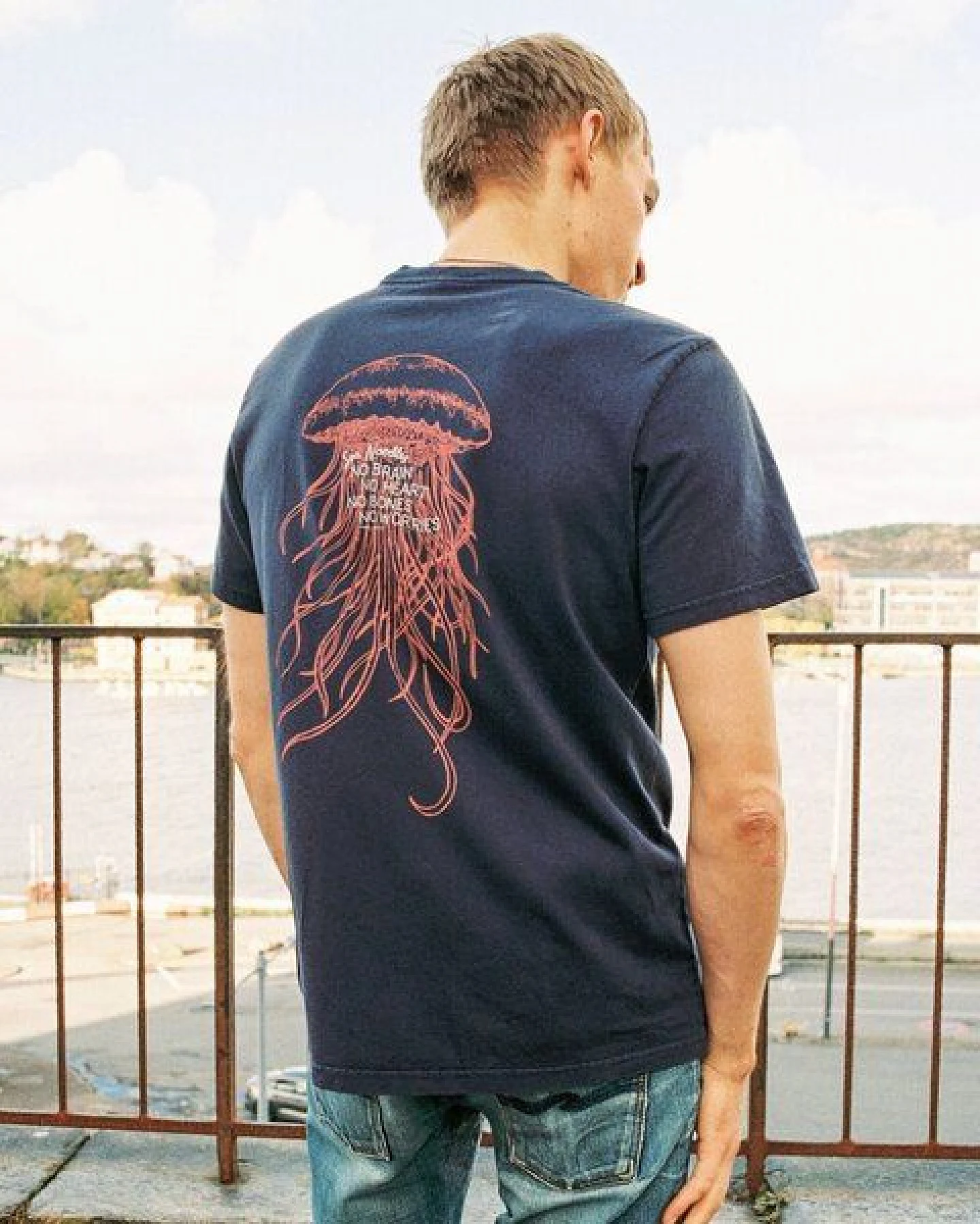 Nudie Jeans Herren T-Shirt "Roy" Sea Noodles - Dark Blue – Ansicht 3