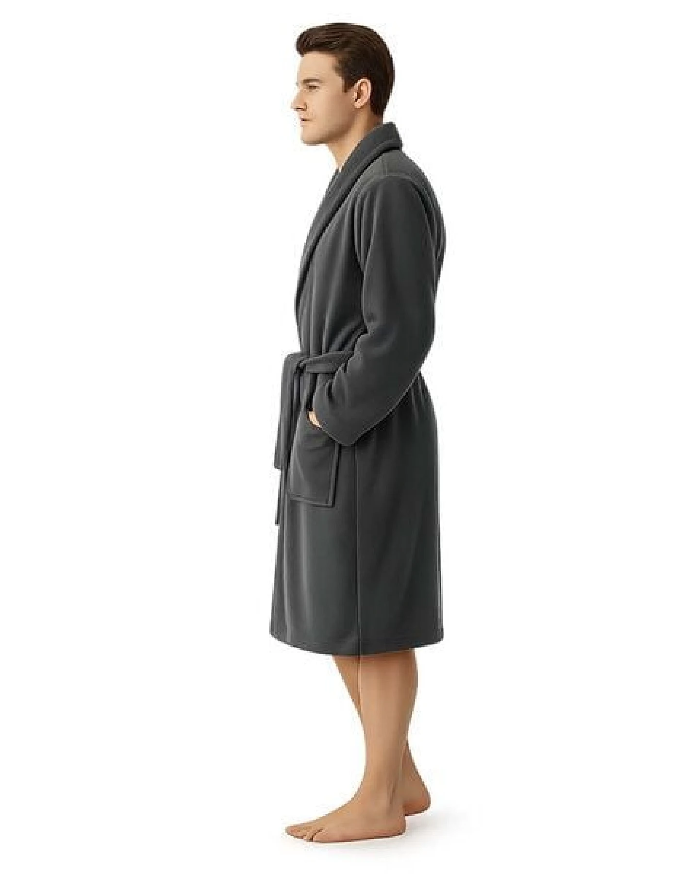 Bruno Barella Herren Bademantel 100 % Biobaumwolle aus der türkischen Ägäis in Anthrazit, Sand, Navy – flauschig & saugfähig – Ansicht 4