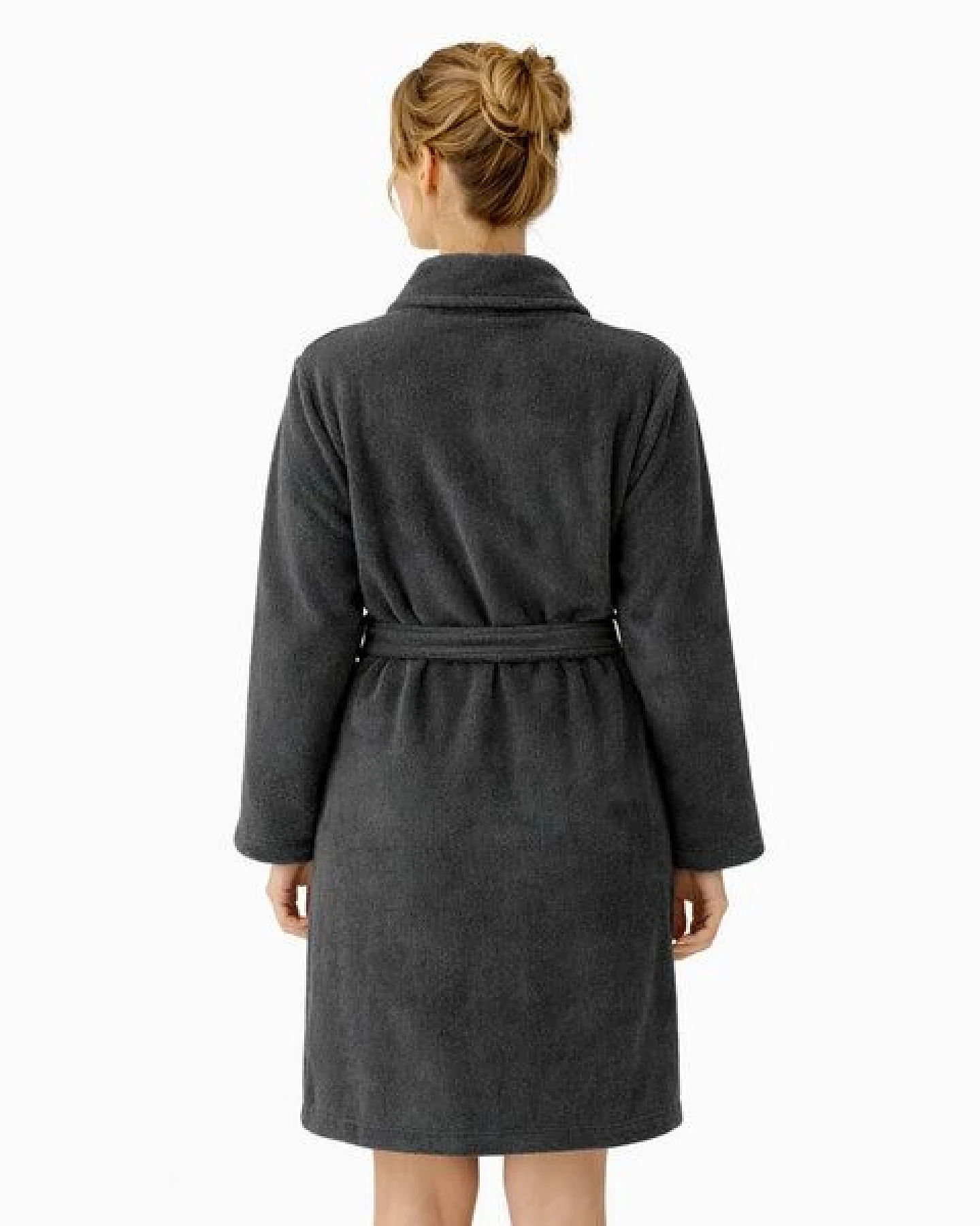 Bruno Barella Damenbademantel aus Ägäis-Biobaumwolle in Anthrazit, Sand, Navy – sanft, flauschig & elegant – Ansicht 3