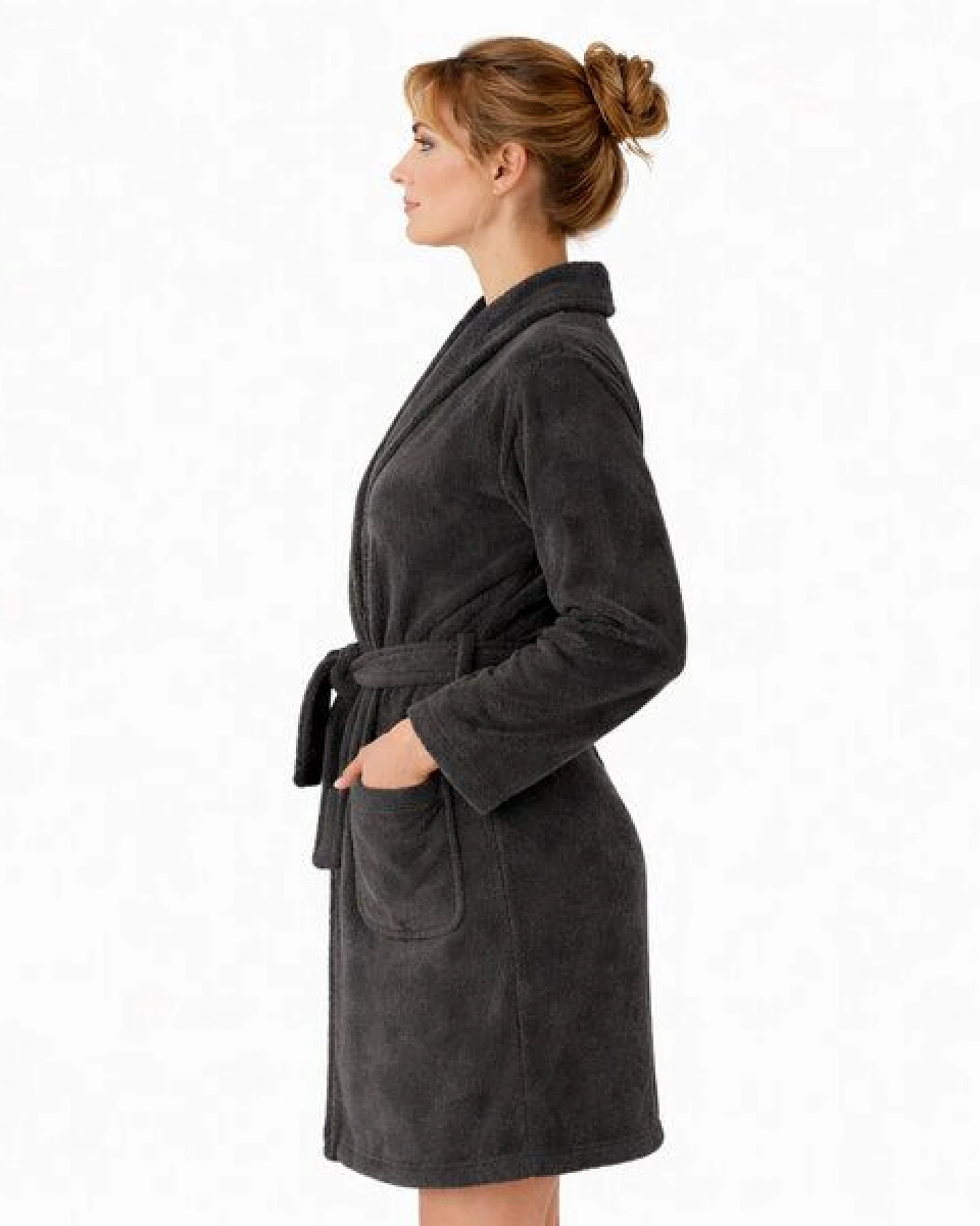 Bruno Barella Damenbademantel aus Ägäis-Biobaumwolle in Anthrazit, Sand, Navy – sanft, flauschig & elegant – Ansicht 2