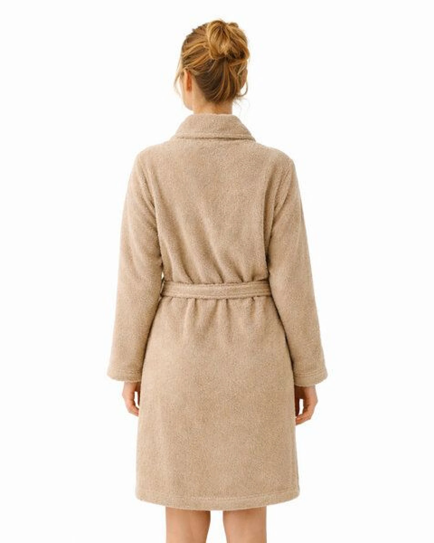 Bruno Barella Damenbademantel aus Ägäis-Biobaumwolle in Anthrazit, Sand, Navy – sanft, flauschig & elegant – Ansicht 3