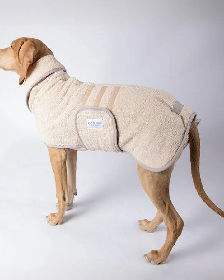 Caruso Conscious Pet Supply Hundebademantel - Beige - doppellagig und saugstark - Bio-Baumwoll-Mix