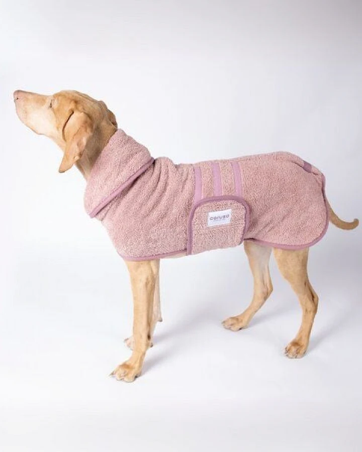 Caruso Conscious Pet Supply Hundebademantel - Rosa - doppellagig und saugstark - Bio-Baumwoll Mix
