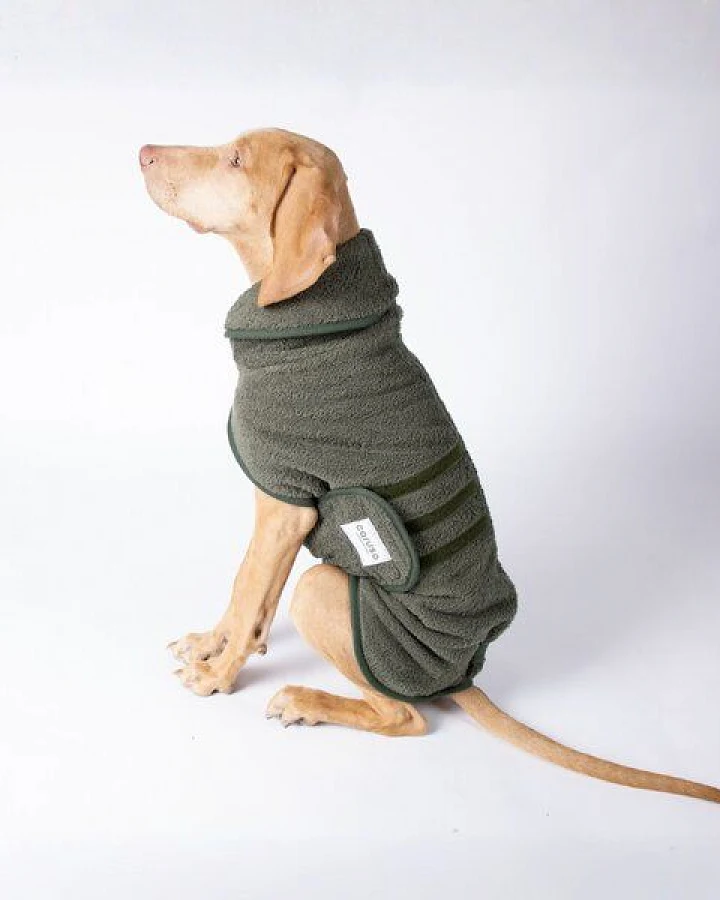 Caruso Conscious Pet Supply Hundebademantel - Waldgrün - doppellagig und saugstark - Bio-Baumwoll Mix