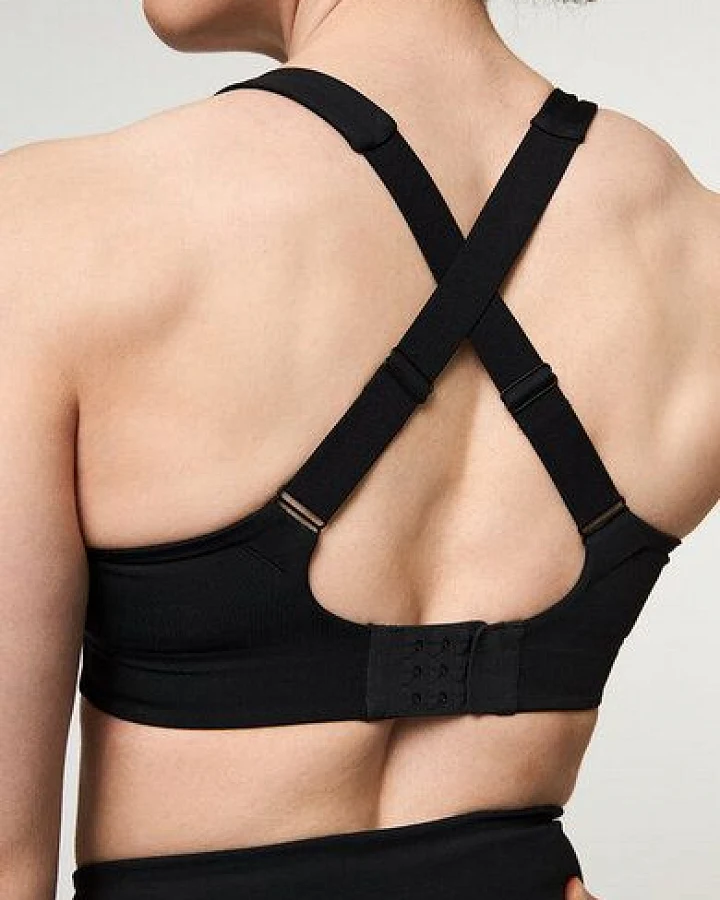 Girlfriend Collective Damen Yoga-BH-Top High-Support Schwarz „Simone" recycelt