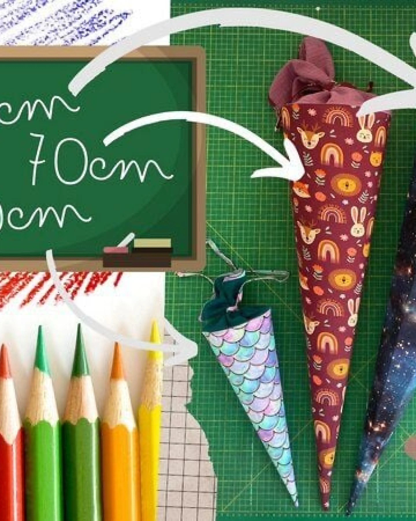 fuxandfriends Zuckertüte zur Einschulung, Baumwolle (bio), 85 cm, 70 cm und 35 cm, Schultüte, Geschwisterzuckertüte, Geschenk zum Schulanfang – Ansicht 4