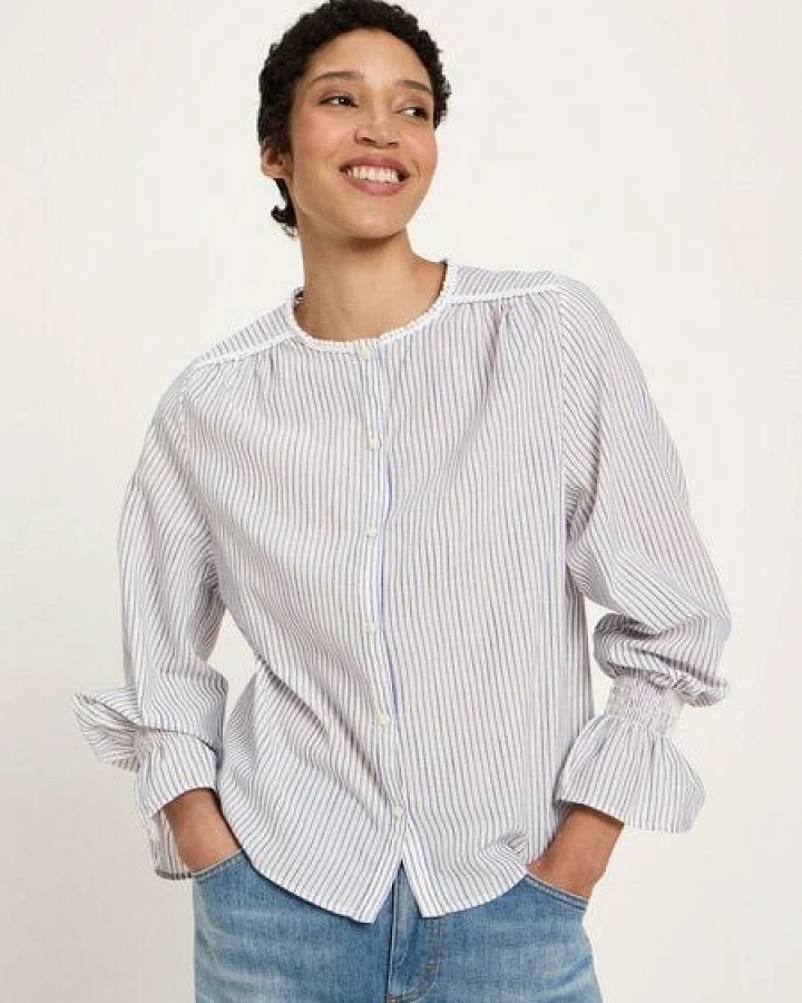 LANIUS Bluse mit Spitze (GOTS) aus Bio-Baumwolle, ECOVERO und Leinen
