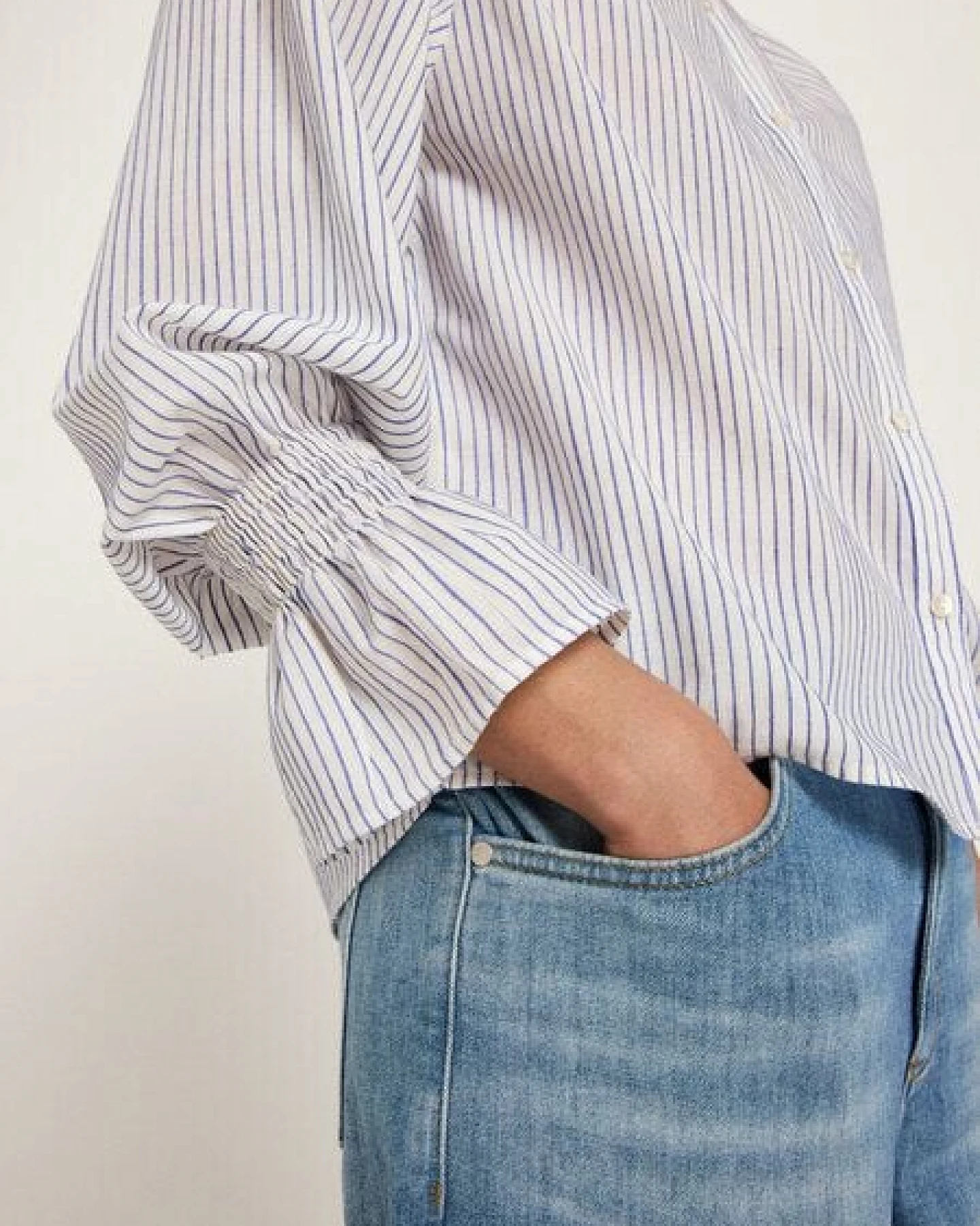 LANIUS Bluse mit Spitze (GOTS) aus Bio-Baumwolle, ECOVERO und Leinen – Ansicht 3