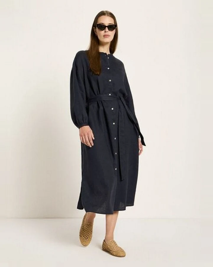 LANIUS Midikleid (GOTS) aus Bio-Leinen