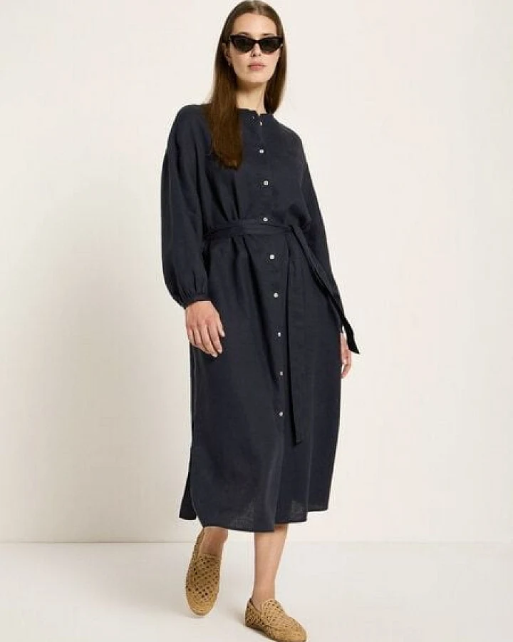 LANIUS Midikleid (GOTS) aus Bio-Leinen