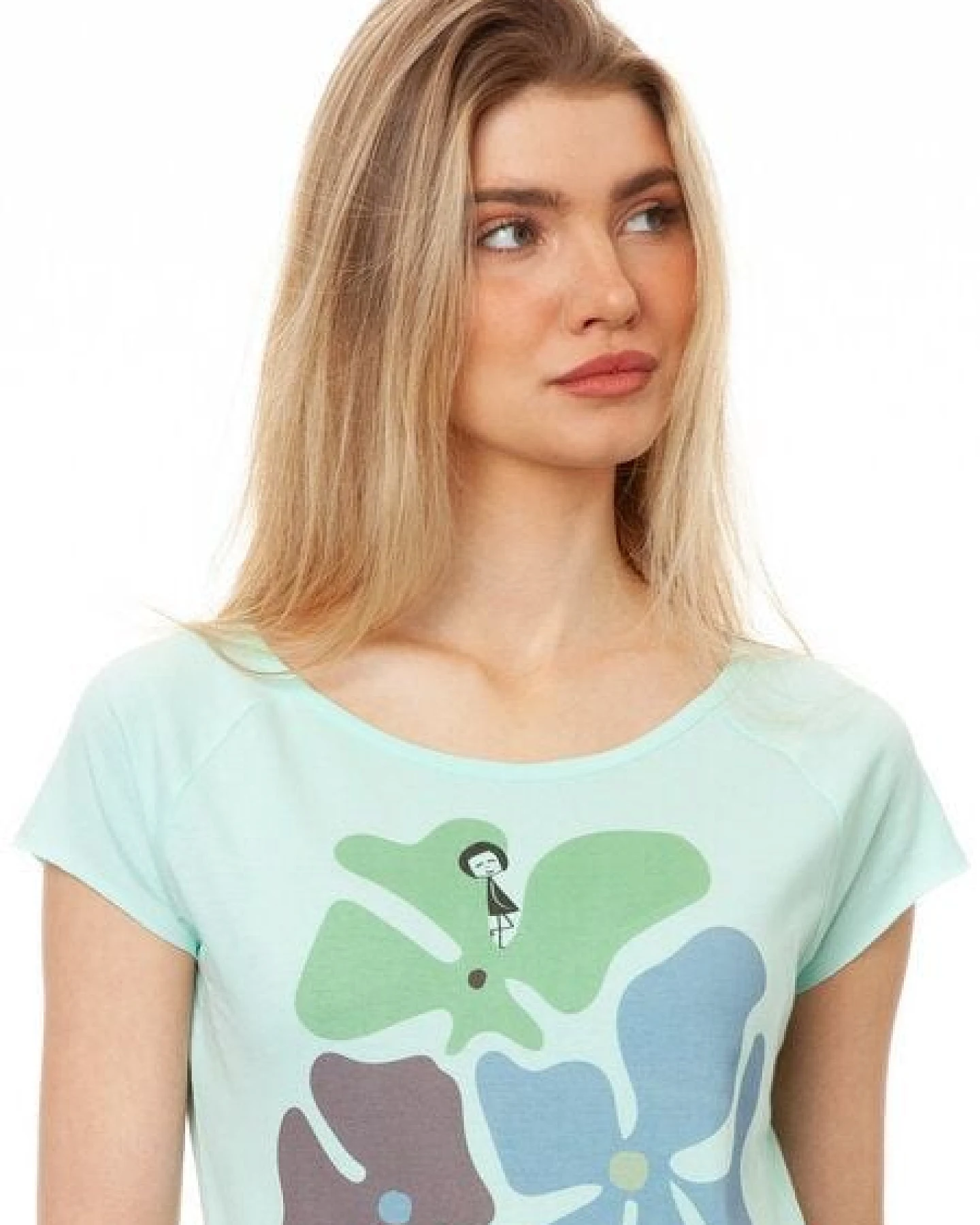 FellHerz Damen T-Shirt Flower Girl moonlight jade bio & fair & vegan – Ansicht 4