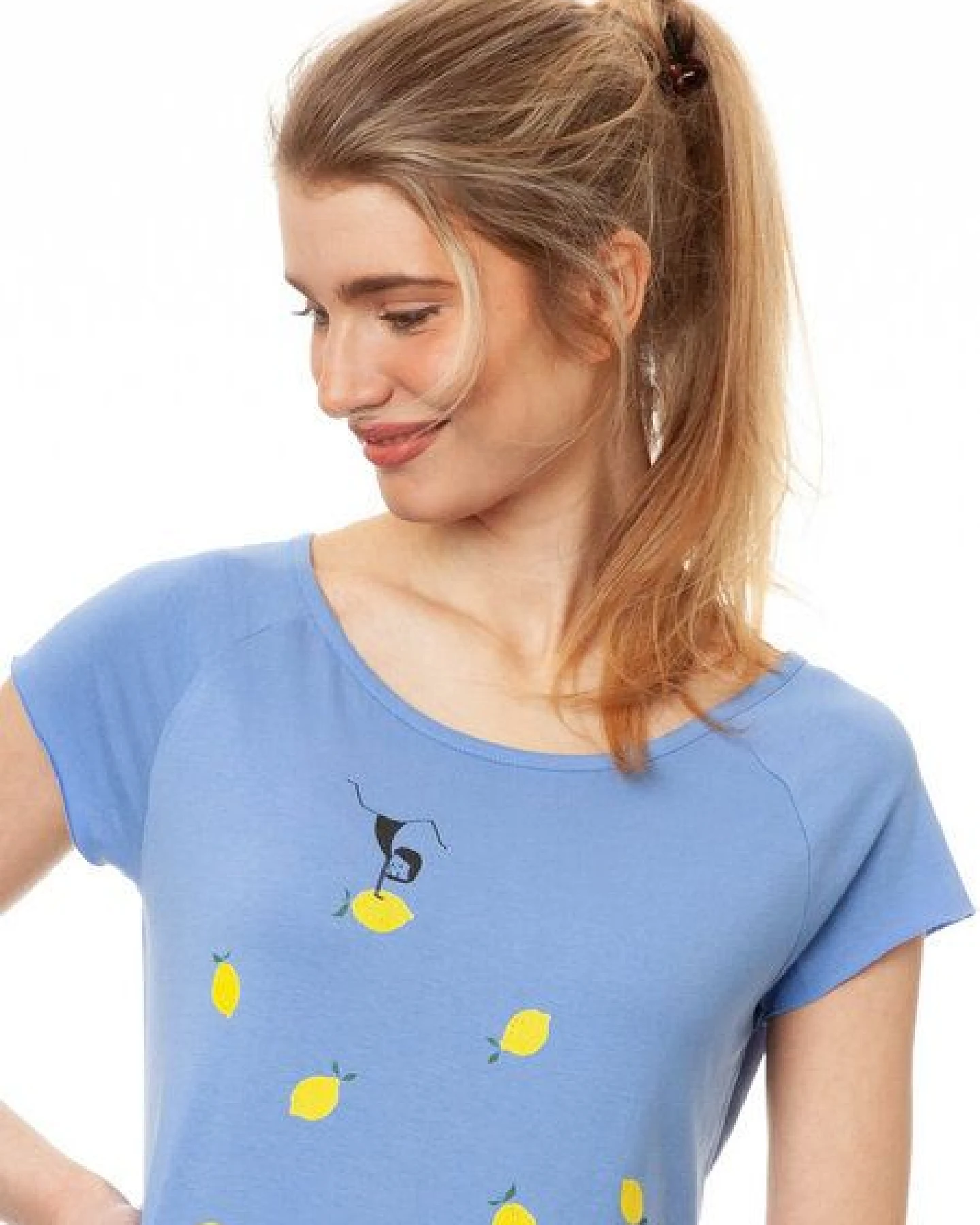 FellHerz Damen T-Shirt Lemon Girl cornflower bio & fair & vegan – Ansicht 4