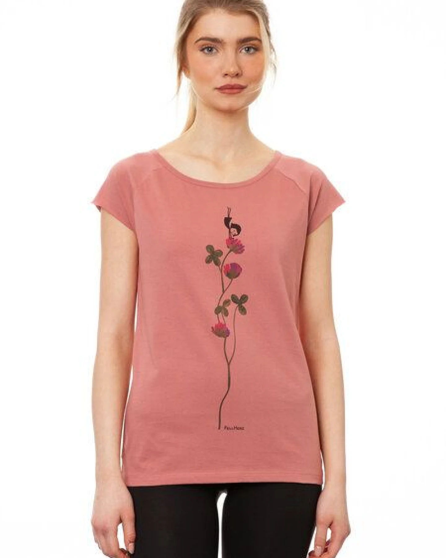 FellHerz Damen T-Shirt Glücksklee dusty rose Bio & Fair & Vegan – Ansicht 3