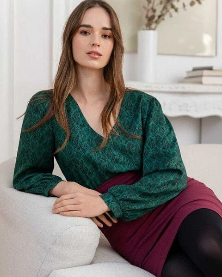 WiDDA berlin Bluse LUBO mit Print in Petrol Blatt