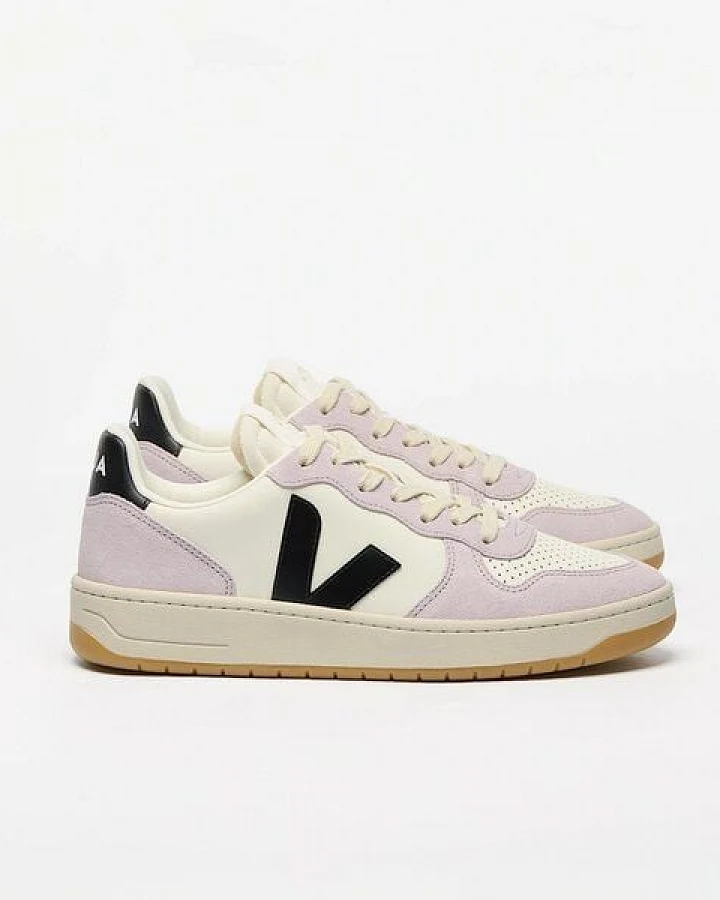 Veja Damen-Sneaker V-10 Prime Leather Pure Black Parme