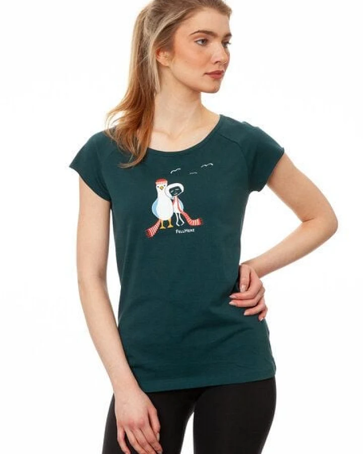 FellHerz Damen T-Shirt Möwen-Liebe deepteal Bio & Fair & Vegan