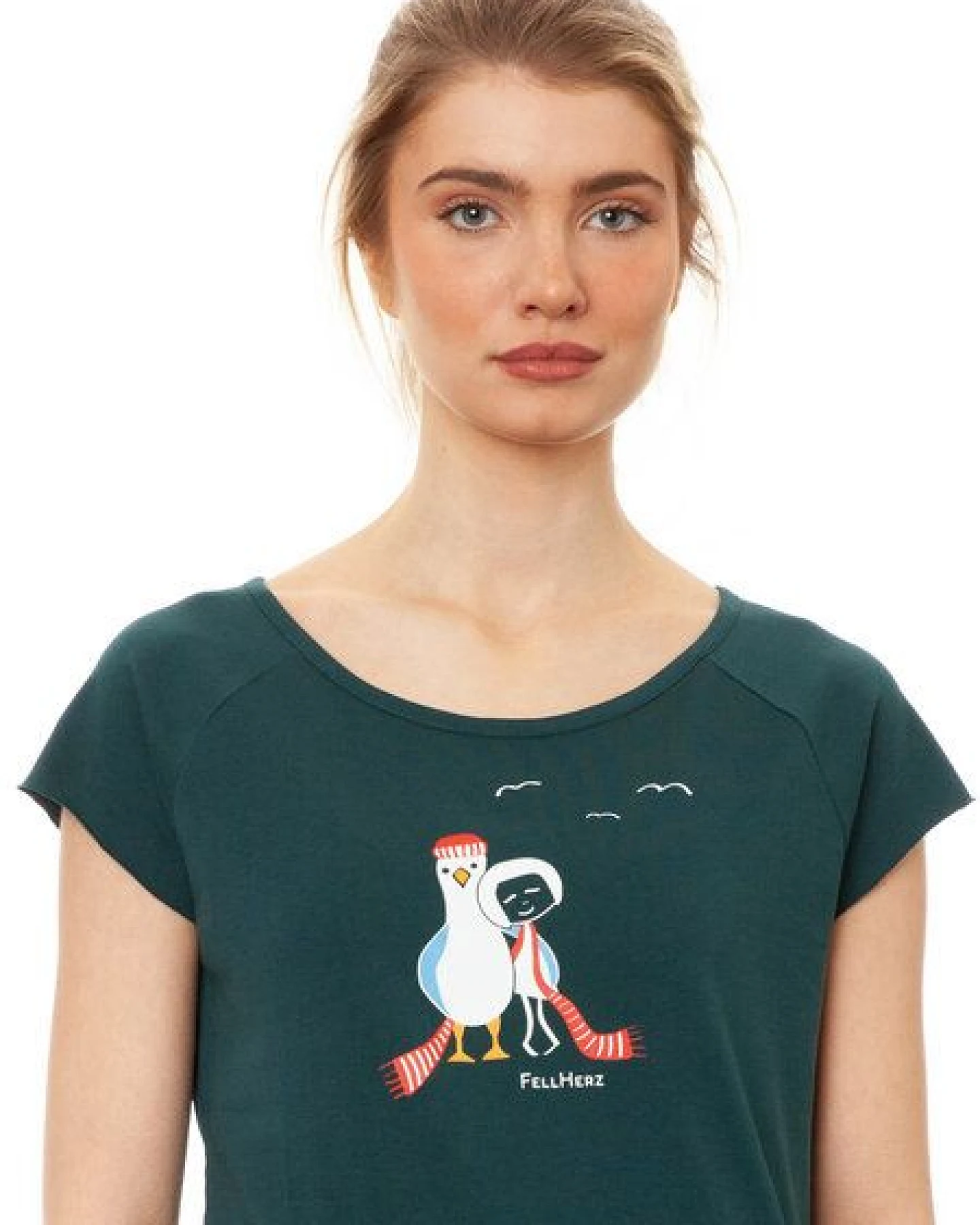 FellHerz Damen T-Shirt Möwen-Liebe deepteal Bio & Fair & Vegan – Ansicht 2