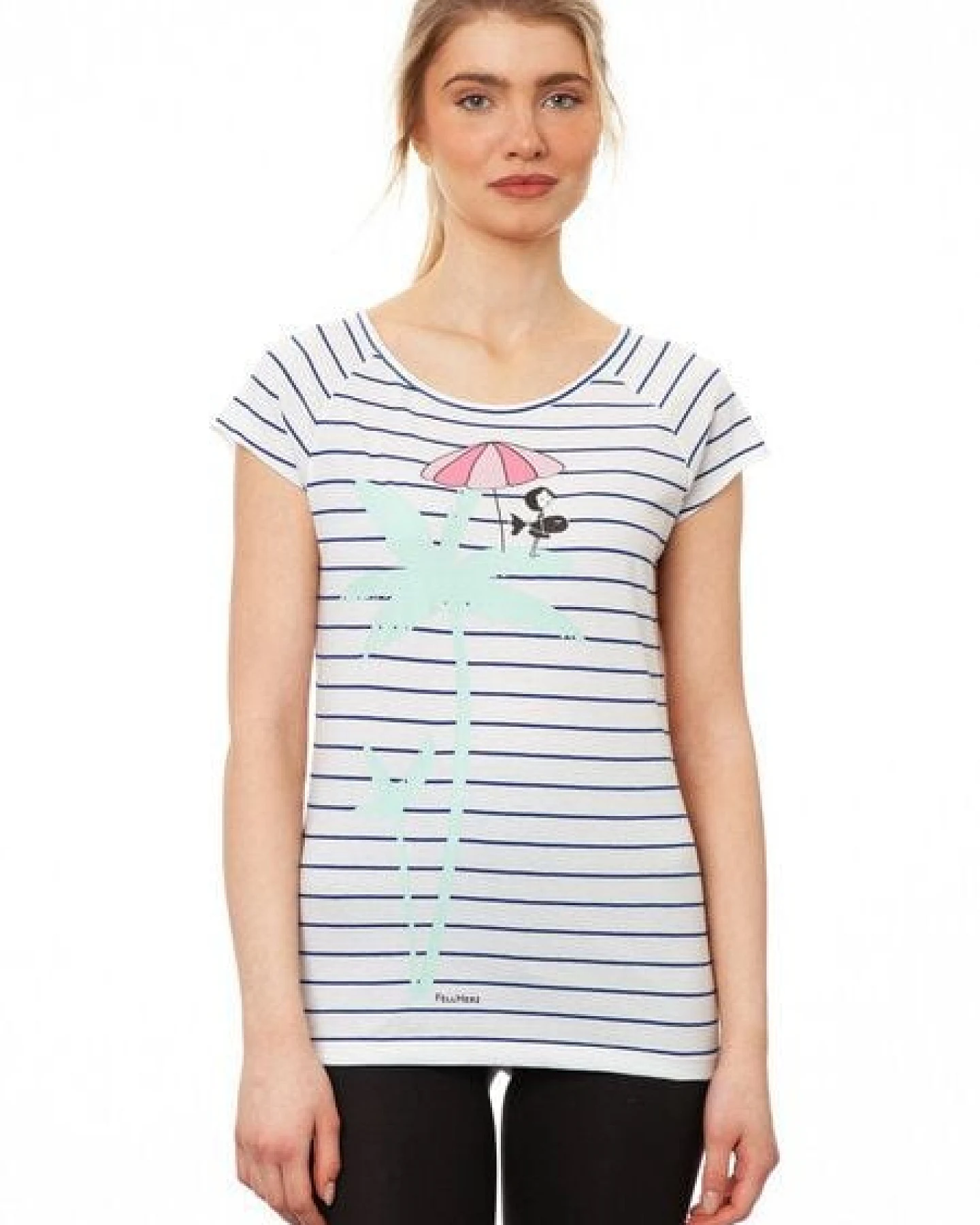 FellHerz Damen T-Shirt Palm Tree striped blue white Bio Fair und Vegan – Ansicht 4
