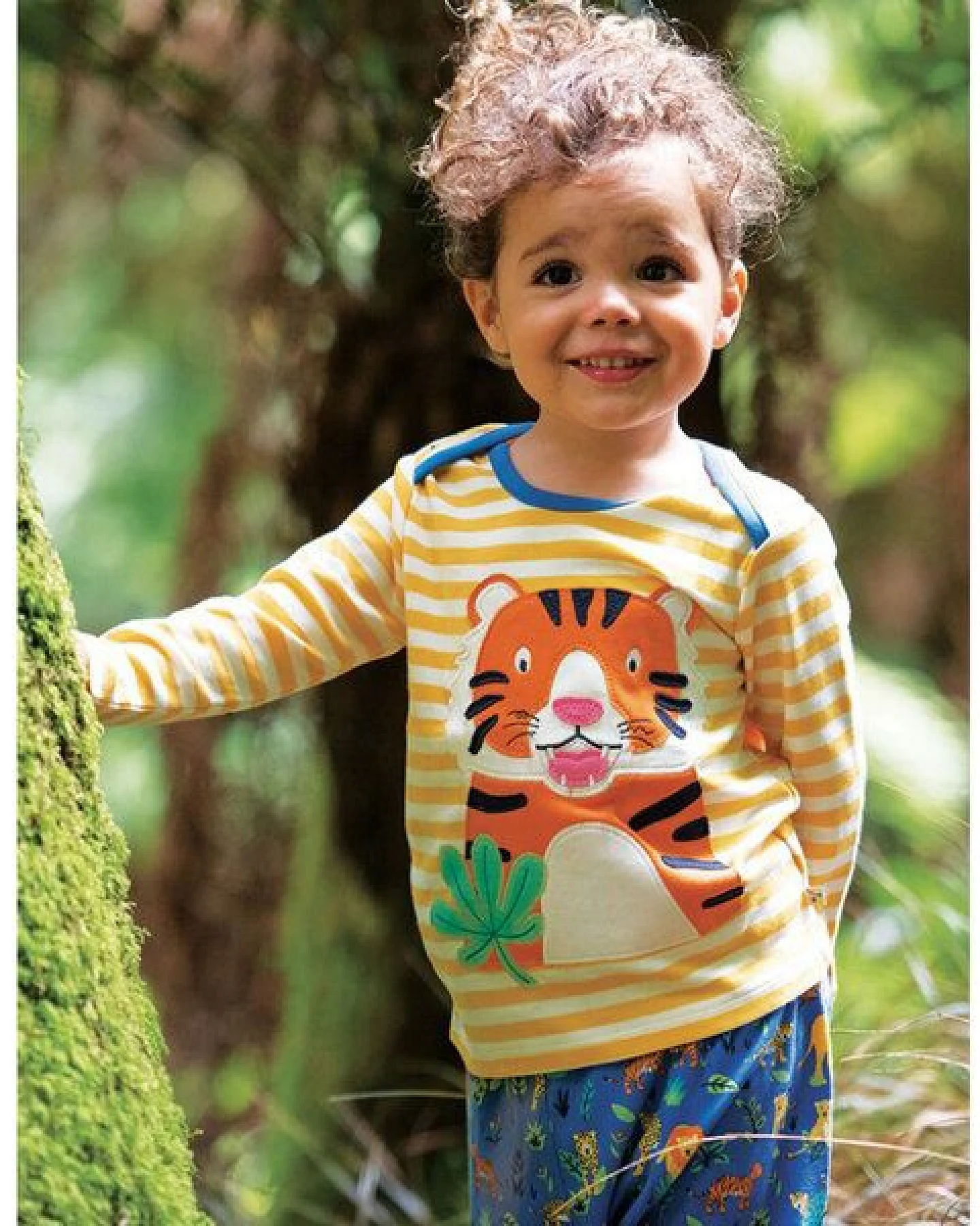 Frugi Langarm-Shirt Tiger gelb-weiß gestreift Bobby Applique Top Tiger – Ansicht 2