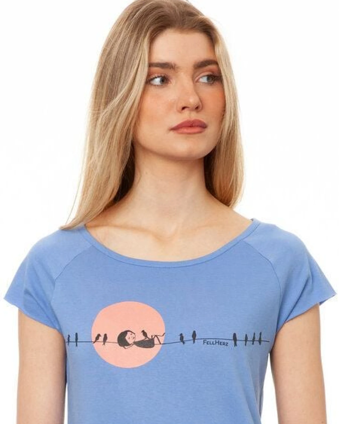 FellHerz Damen T-Shirt Sunrise cornflower bio & fair & vegan – Ansicht 4