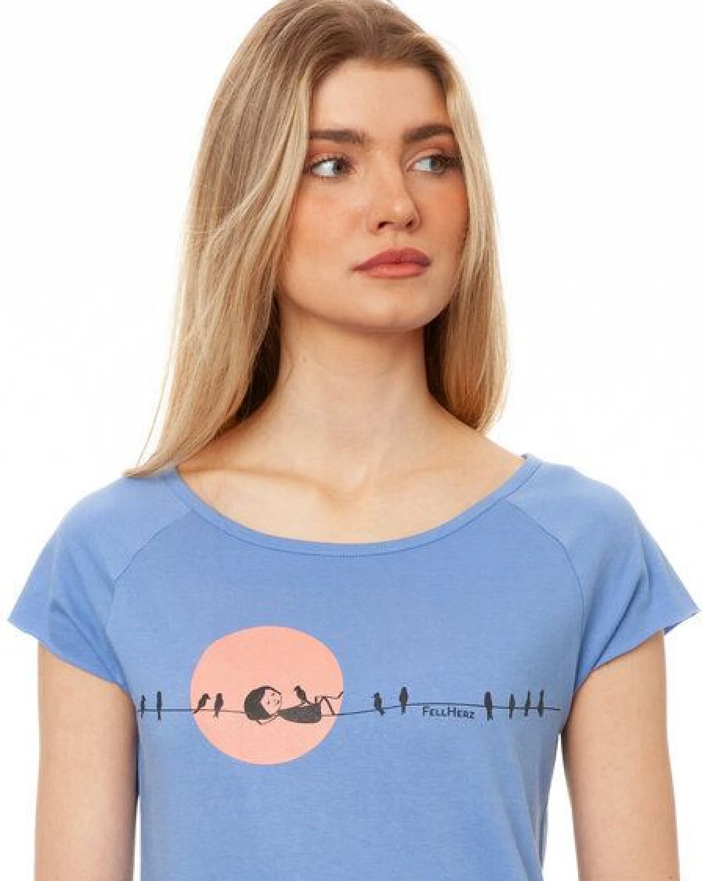 FellHerz Damen T-Shirt Sunrise cornflower bio & fair & vegan – Ansicht 4