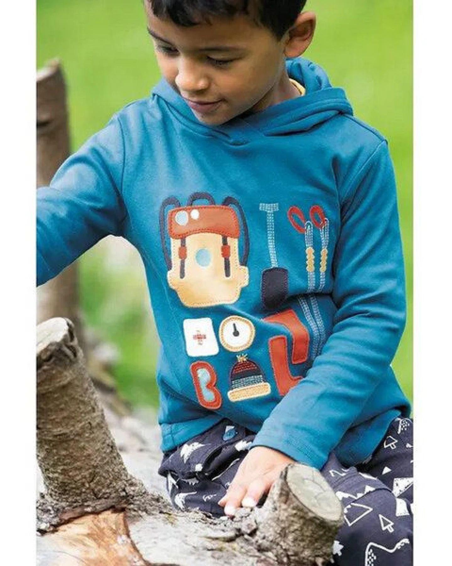 Frugi Hoodie Campfire in blau Campfire Hooded Top – Ansicht 4