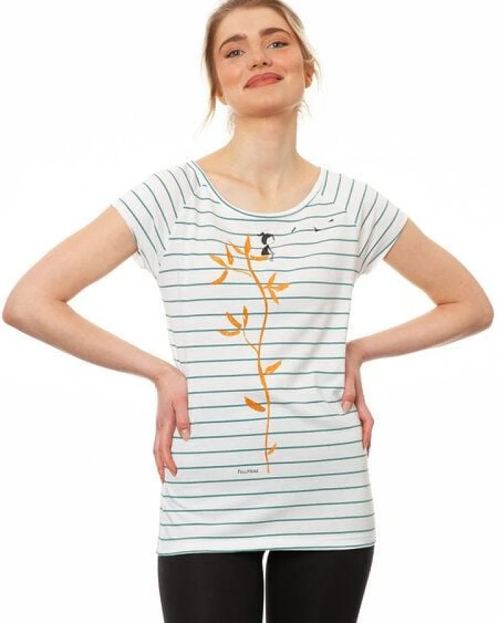 FellHerz Damen T-Shirt Me Time striped white teal Bio Fair und Vegan