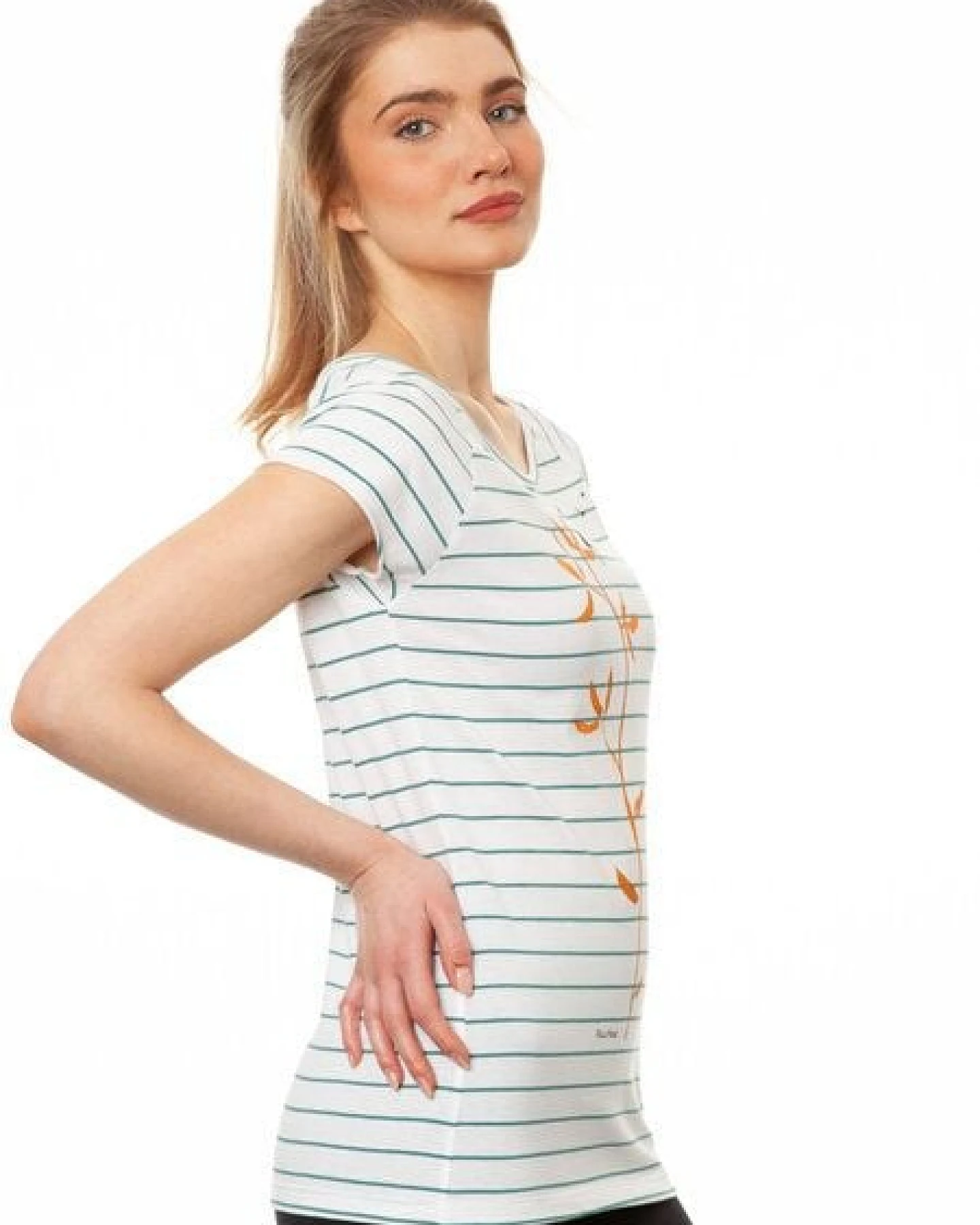 FellHerz Damen T-Shirt Me Time striped white teal Bio Fair und Vegan – Ansicht 4