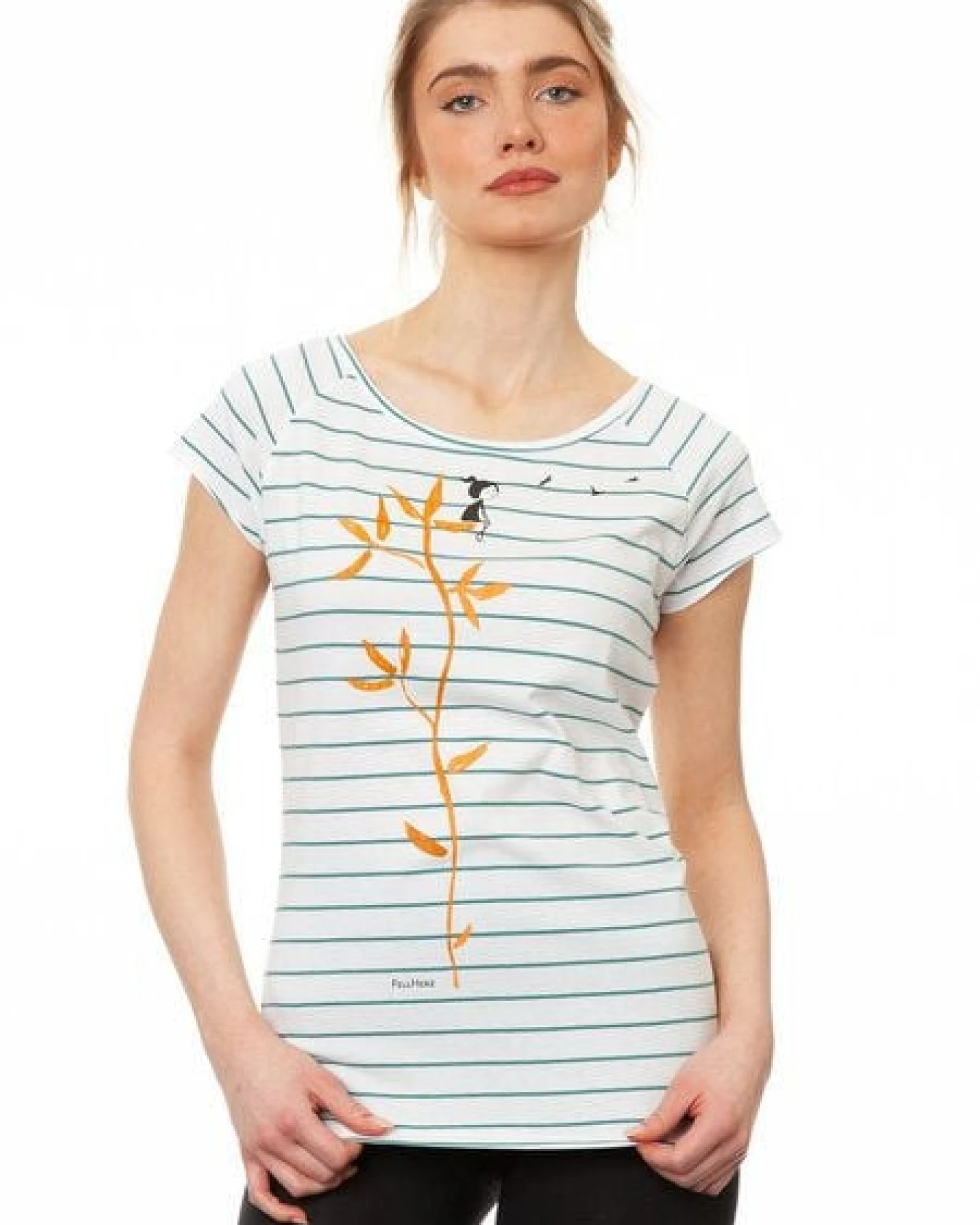FellHerz Damen T-Shirt Me Time striped white teal Bio Fair und Vegan – Ansicht 3
