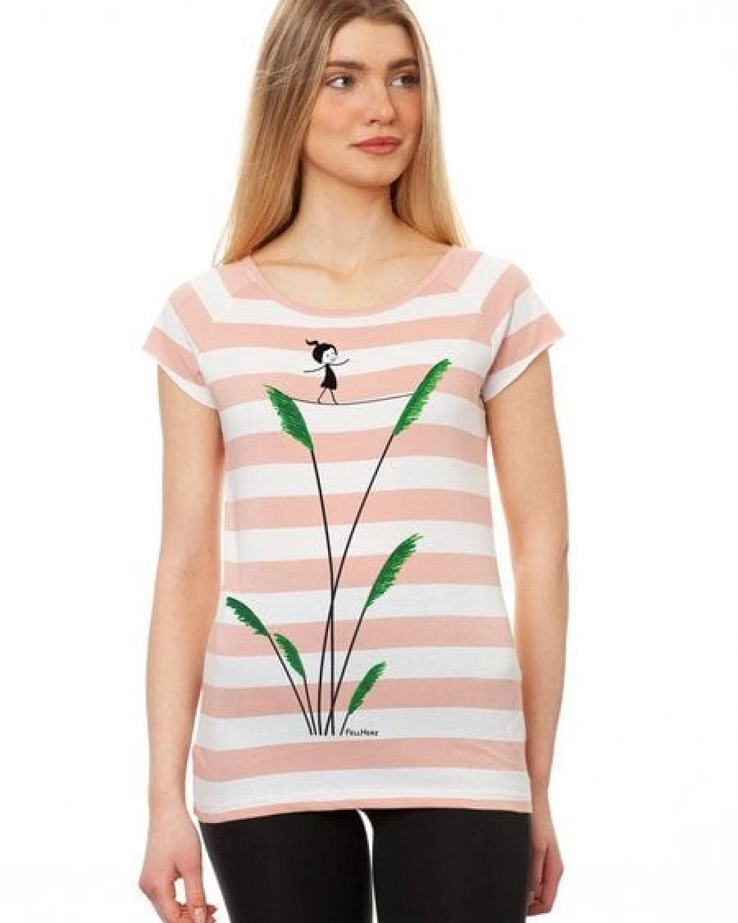 FellHerz Damen T-Shirt Seiltanz block striped white light pink Bio Fair und Vegan – Ansicht 3