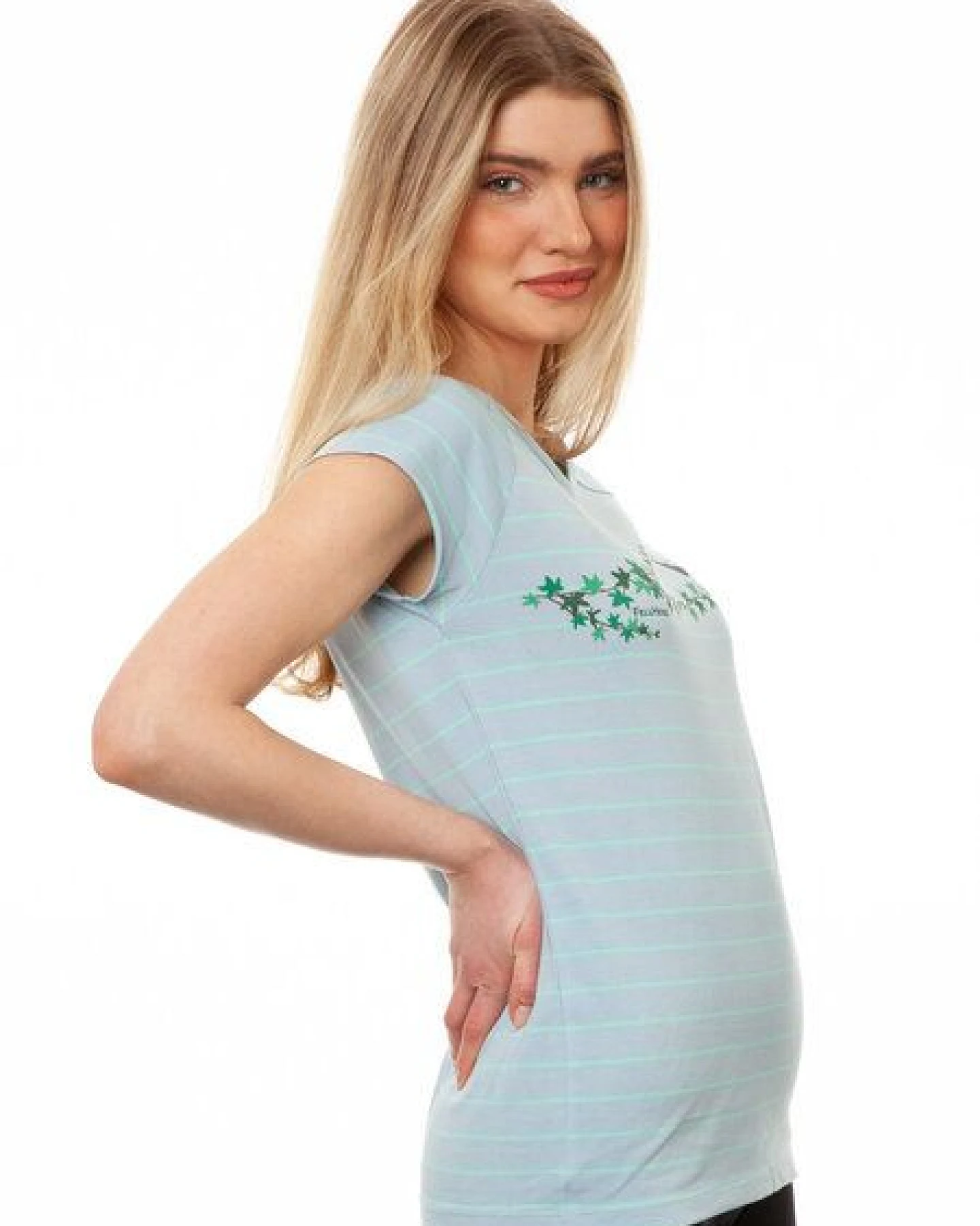 FellHerz Damen T-Shirt Efeumädchen striped light blue mint Bio Fair und Vegan – Ansicht 3