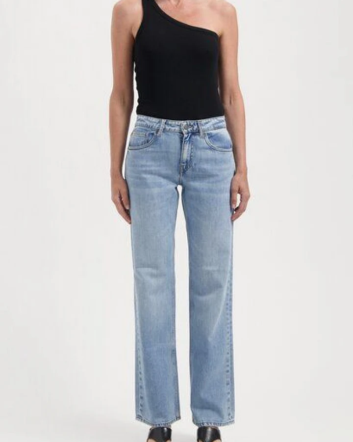 MUD Jeans Damen Jeans "Carry Mid Straight - Light Stone Vintage"