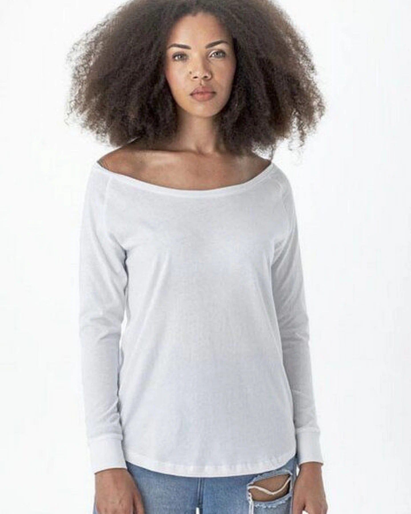 Mantis Damen Loose Fit T-Shirt Langarm weiter Halsausschnitt – Ansicht 2