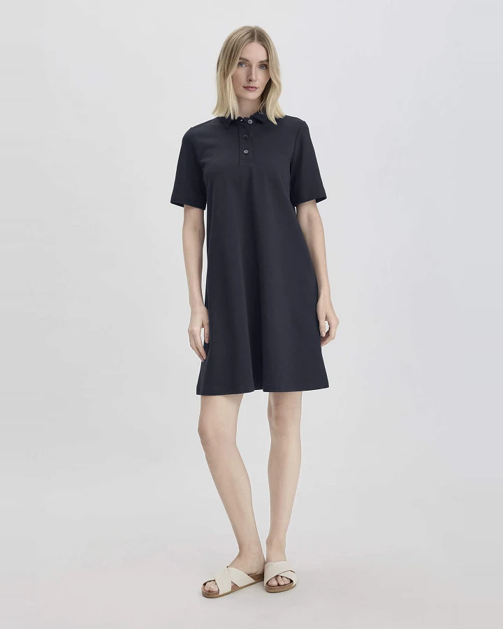 hessnatur Damen Jersey Kleid Knielang Relaxed aus Bio-Baumwolle - blau - Größe 34