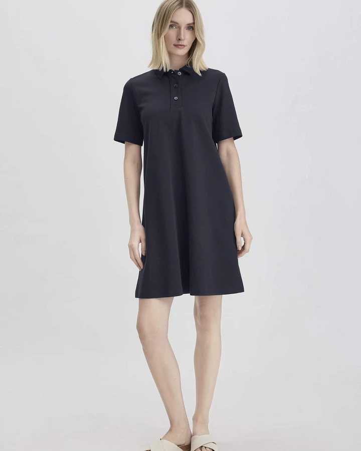 hessnatur Damen Jersey Kleid Knielang Relaxed aus Bio-Baumwolle - blau - Größe 34