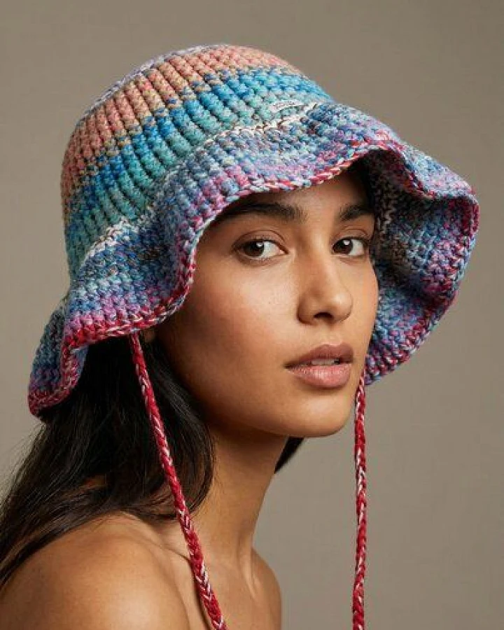 KnitToChange Handgehäkelte Bucket Hat aus Baumwolle – Multicolor