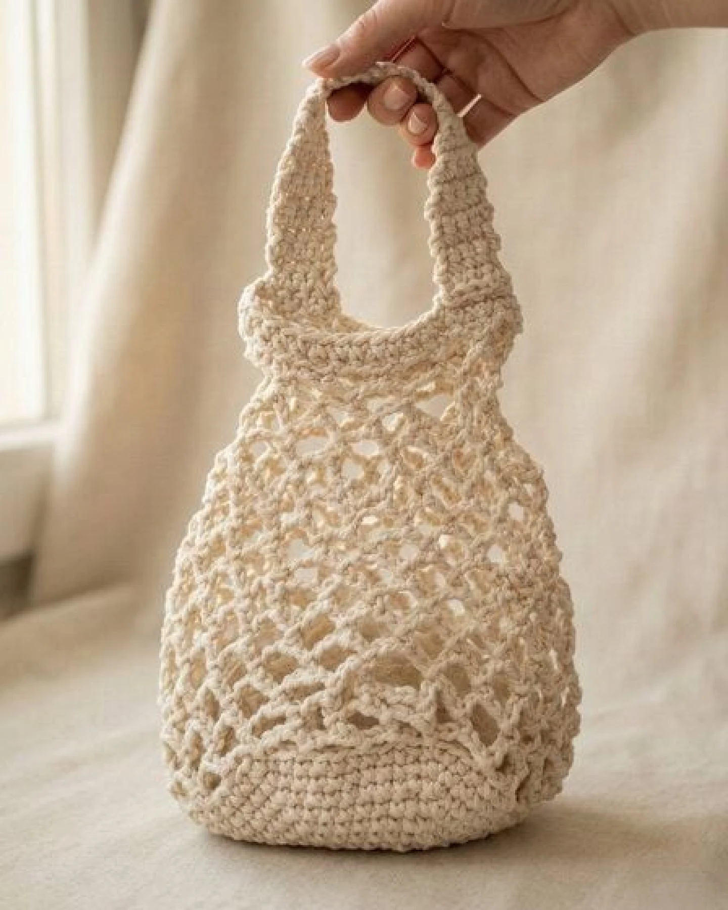 KnitToChange Handgehäkelte Netztasche aus Baumwolle – Natur – Ansicht 4