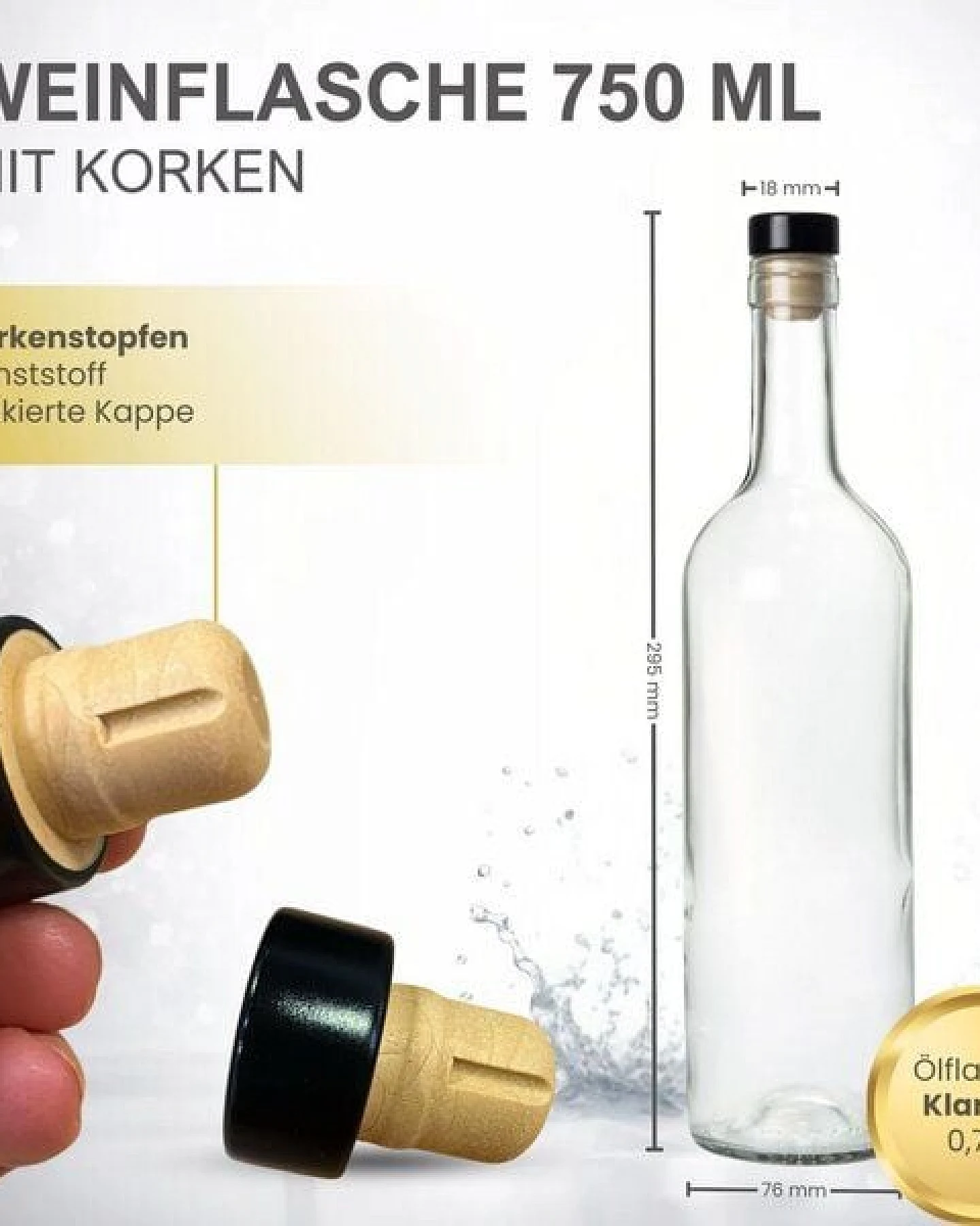 mikken 6er Set Ölflasche 750ml Weinflasche Glasflasche mit Korken – Ansicht 3