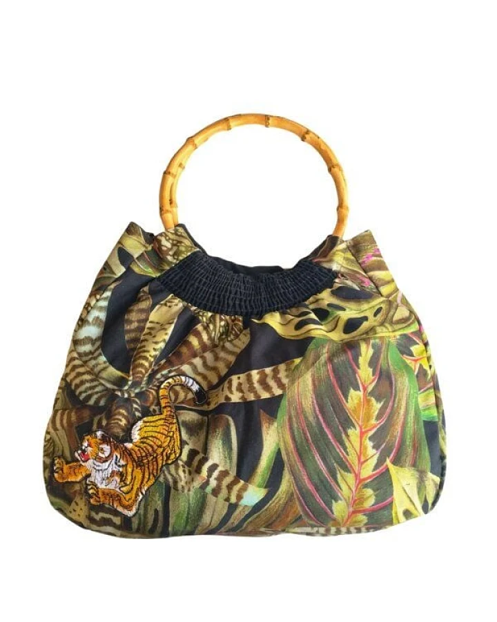körber mode Bambus-Tasche aus Baumwolle, Upcycling Dschungel Motiv Unikat