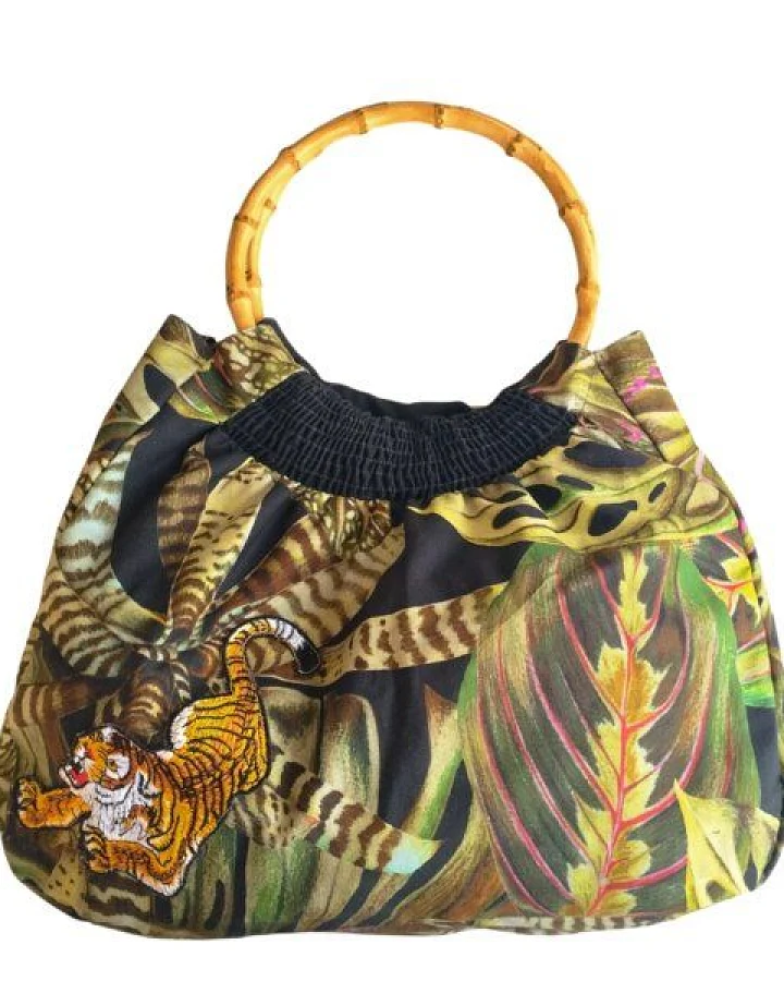 körber mode Bambus-Tasche aus Baumwolle, Upcycling Dschungel Motiv Unikat