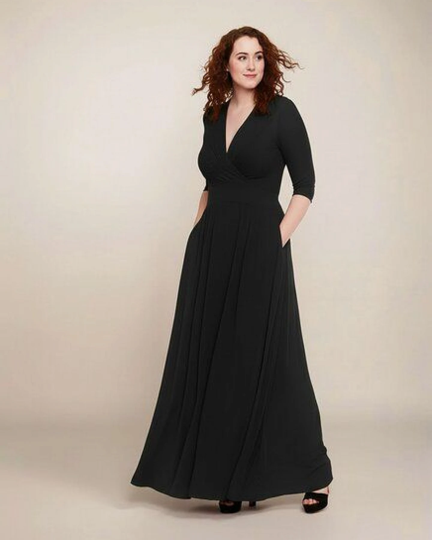 Ingoria MAGDALENA Maxi Kleid 3/4 Arm mit Taschen aus TENCEL® Modal Jersey – Ansicht 2