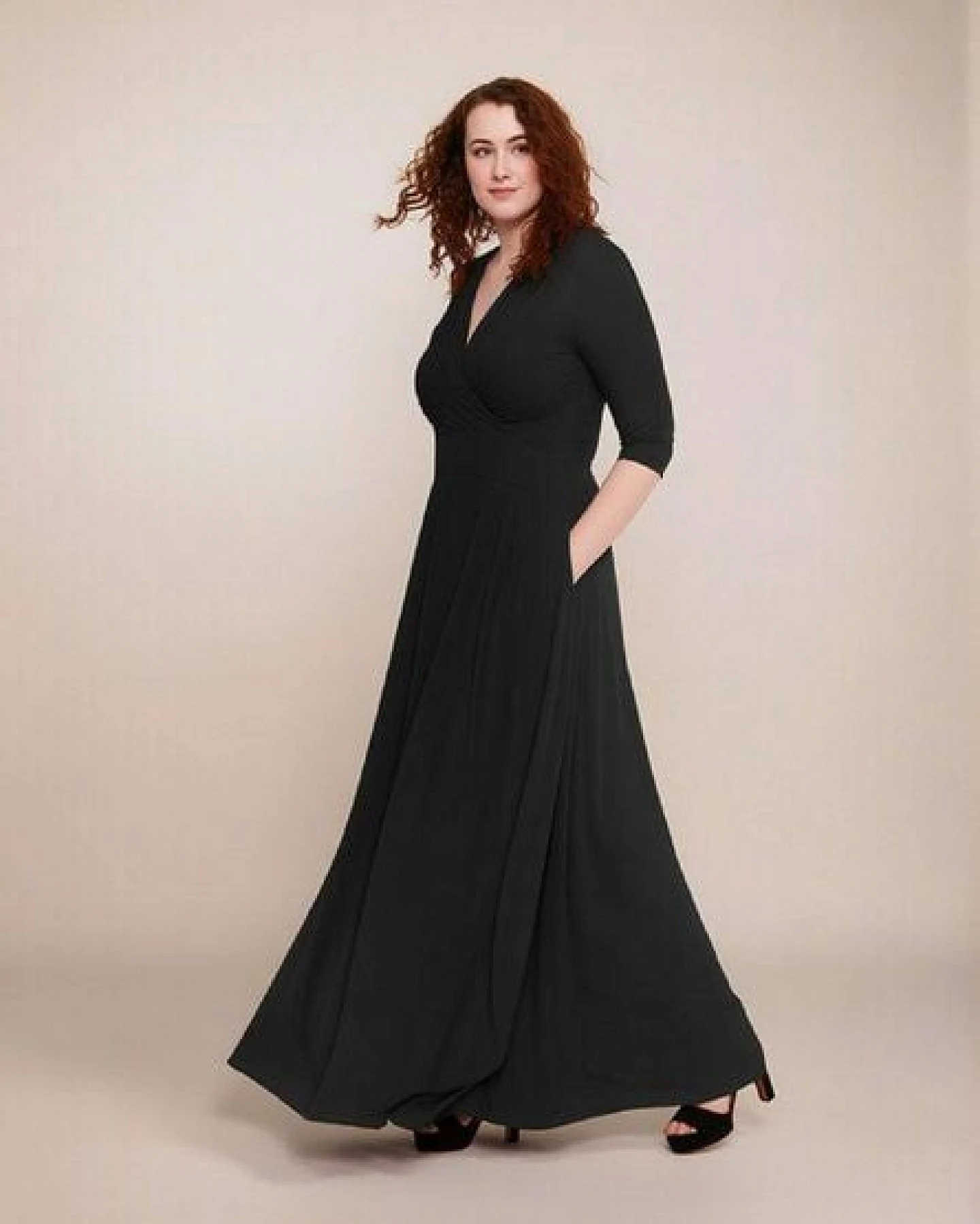 Ingoria MAGDALENA Maxi Kleid 3/4 Arm mit Taschen aus TENCEL® Modal Jersey – Ansicht 3