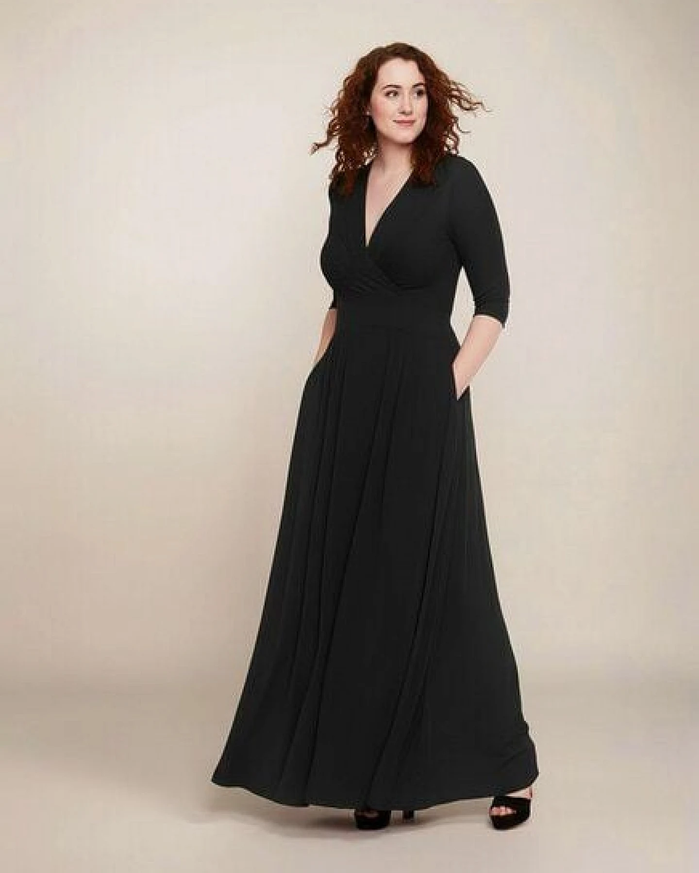 Ingoria MAGDALENA Maxi Kleid 3/4 Arm mit Taschen aus TENCEL® Modal Jersey – Ansicht 3